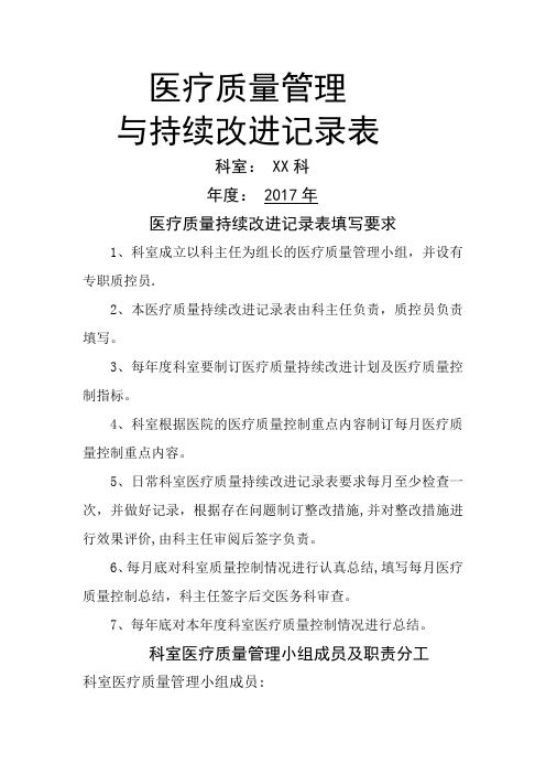 医疗质量管理与持续改进记录表