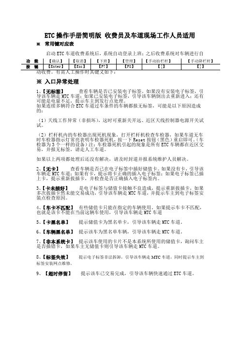 ETC操作手册简明版 收费员及车道现场工作人员适用