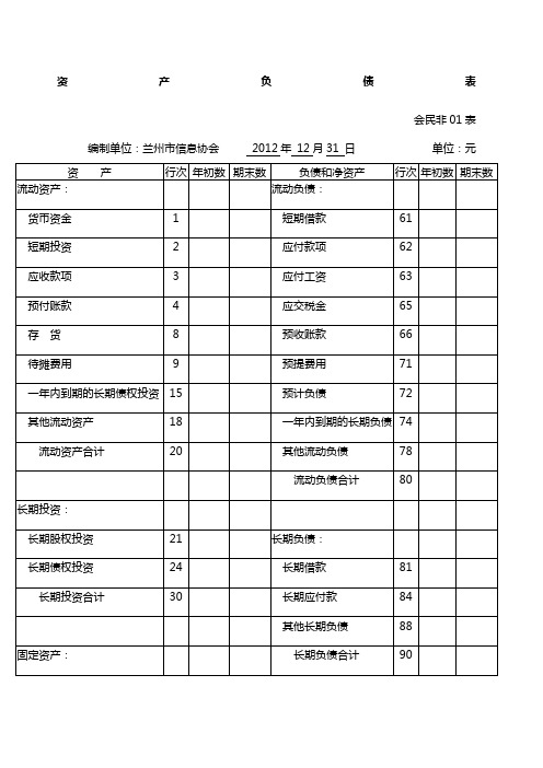 民间非营利组织会计报表样式