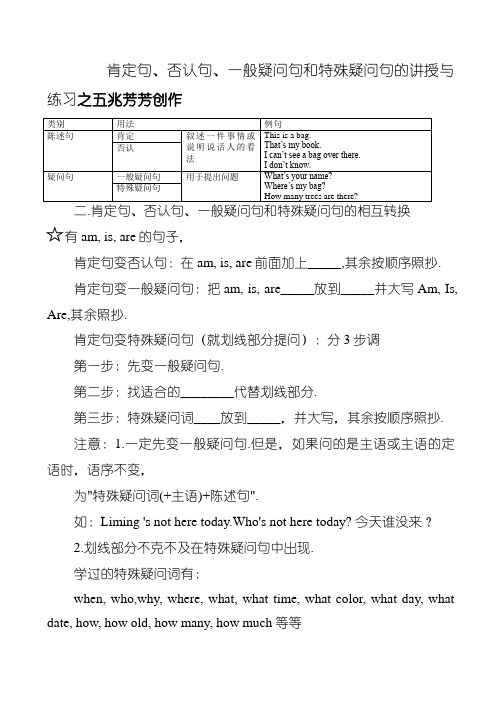 肯定句、否定句、一般疑问句和特殊疑问句的讲解与练习