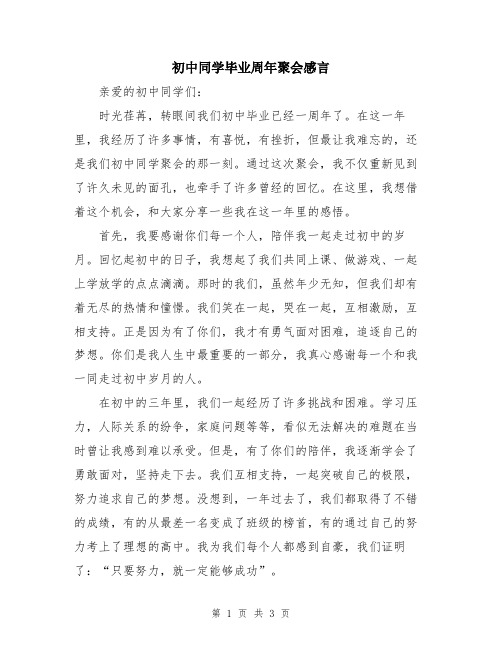 初中同学毕业周年聚会感言