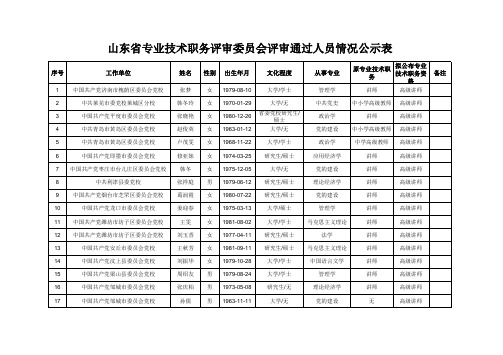 山东专业技术职务评审委员会评审通过人员情况公示表