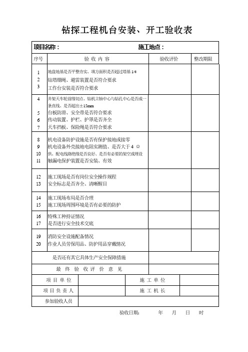 钻探工程安装、开工验收表