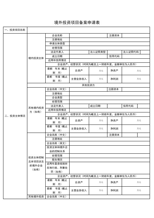 境外投资项目备案申请表