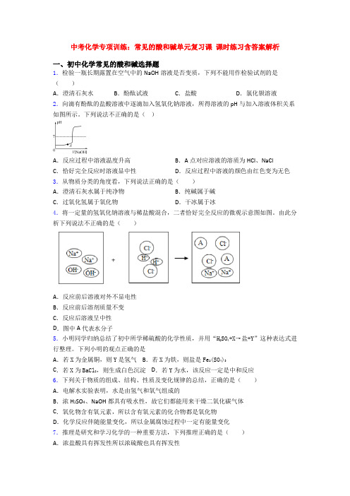 中考化学专项训练：常见的酸和碱单元复习课 课时练习含答案解析