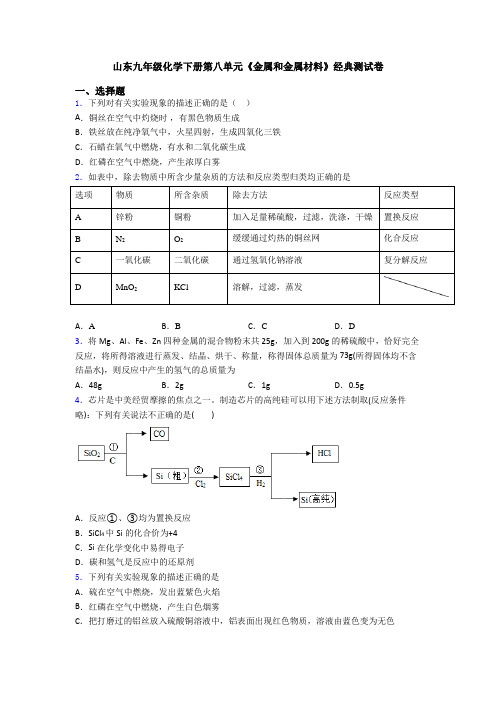 山东九年级化学下册第八单元《金属和金属材料》经典测试卷