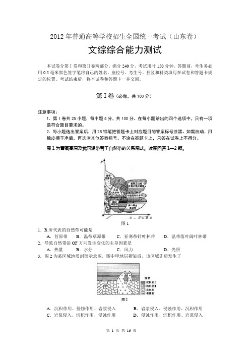 2012年全国高考(山东卷)文综试题及答案