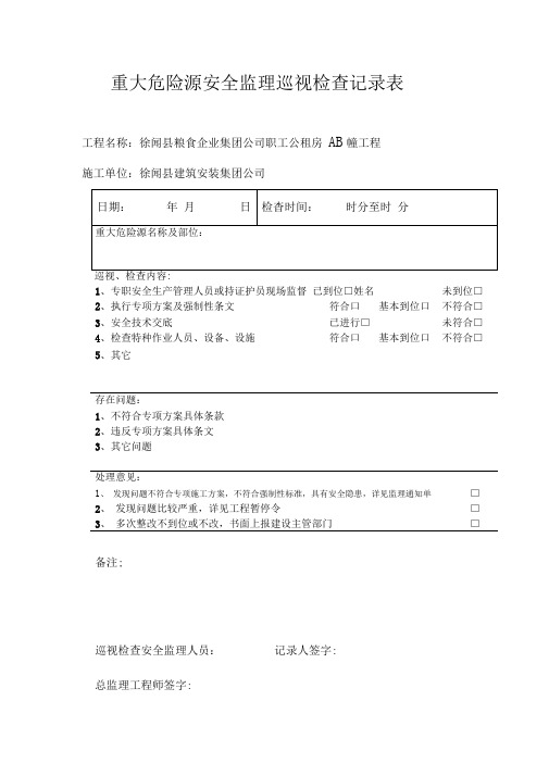 重大危险源安全监理巡视检查记录表