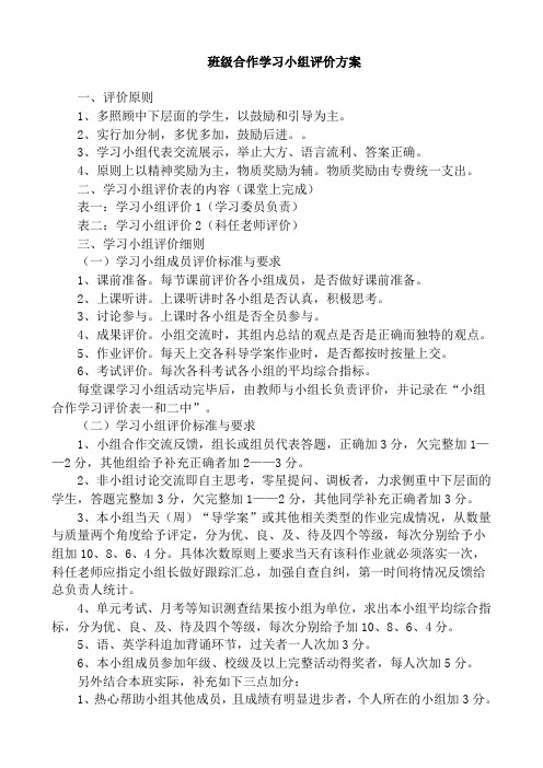 班级合作学习小组评价方案