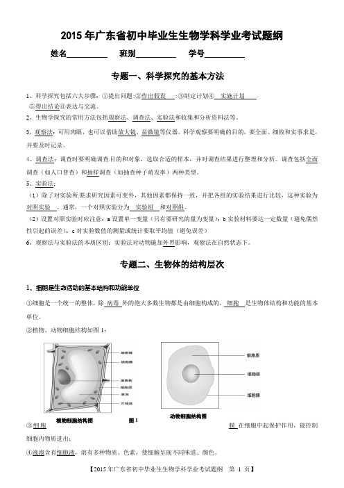 广东中考生物复习题纲(人教版)