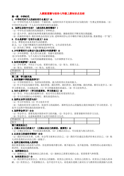 人教版道德与法治七年级上册知识点总结