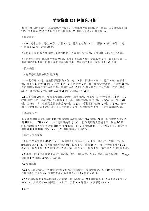 早期梅毒153例临床分析