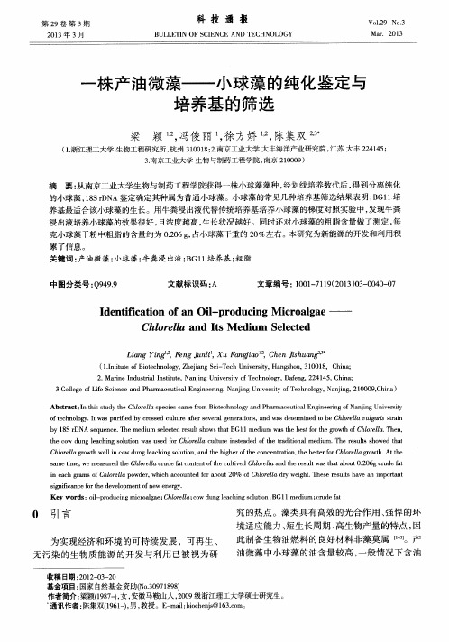 一株产油微藻——小球藻的纯化鉴定与培养基的筛选