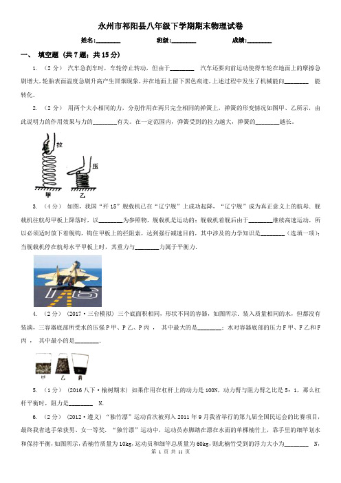 永州市祁阳县八年级下学期期末物理试卷