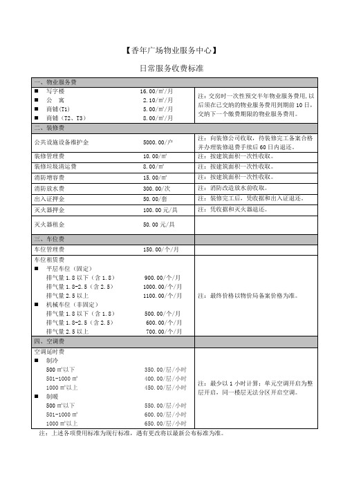 成都物业服务中心日常服务收费标准