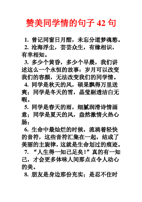 赞美同学情的句子42句