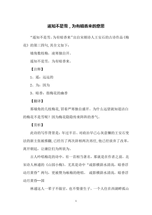 遥知不是雪,为有暗香来的意思