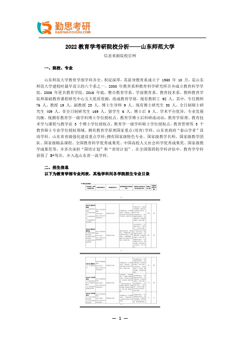 2022教育学考研院校分析——山东师范大学