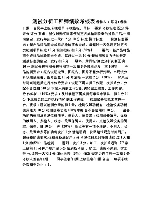 测试工程师绩效考核表