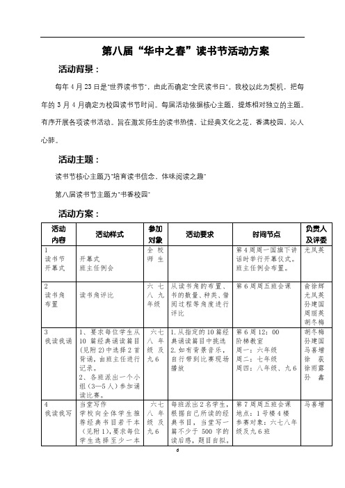 第八届华中之春读书节活动方案【模板】