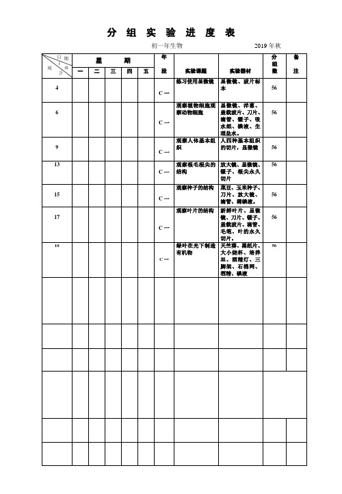 2019年秋生物分 组 实 验 进 度 表