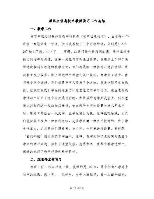 师范生信息技术教师实习工作总结（2篇）