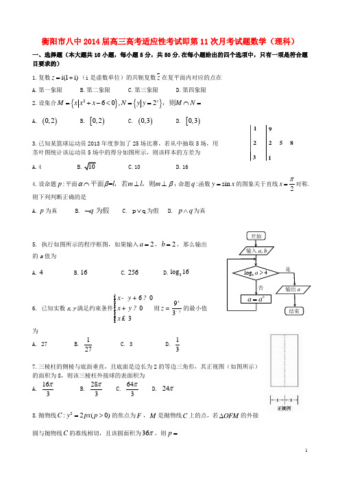 湖南省衡阳八中2014届高三数学第十一次月考 理 新人教A版