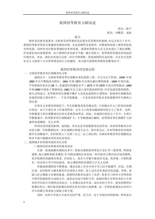 我国初等教育文献综述