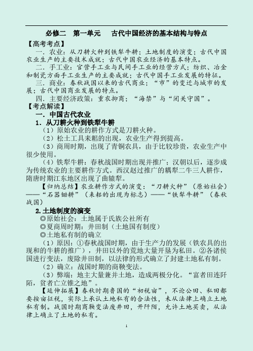 2020年江苏省高考历史基础知识梳理(人教版必修二) 经济史部分提纲(精品)