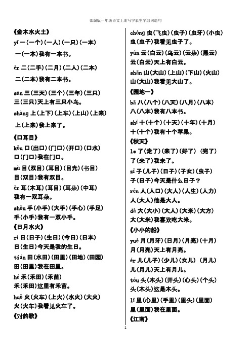 new部编版语文一年级上册写字表生字组词造句(精品文档)