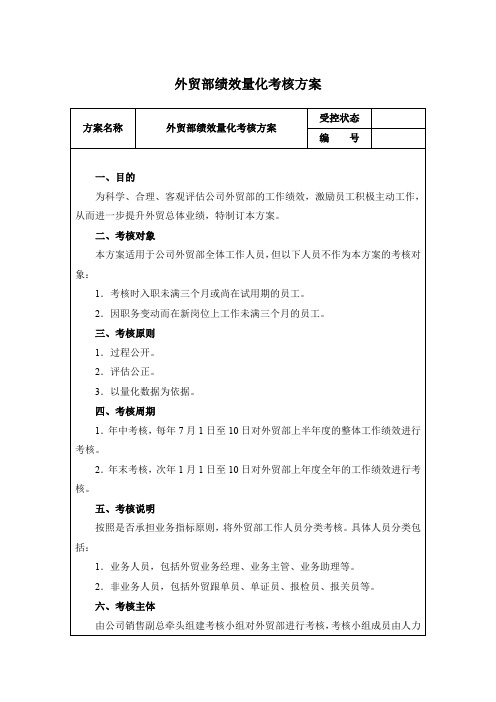 外贸部绩效量化考核方案