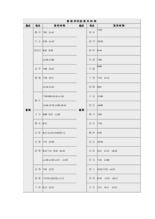富阳市汽车站班车时刻表