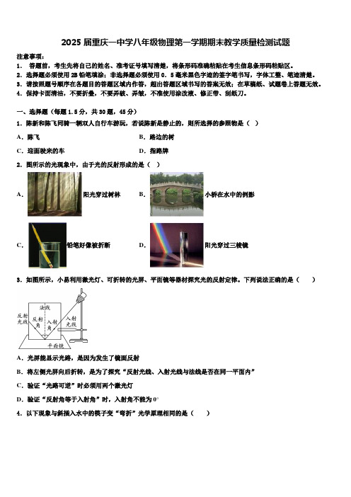 2025届重庆一中学八年级物理第一学期期末教学质量检测试题含解析