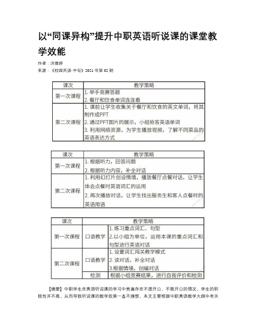 以“同课异构”提升中职英语听说课的课堂教学效能