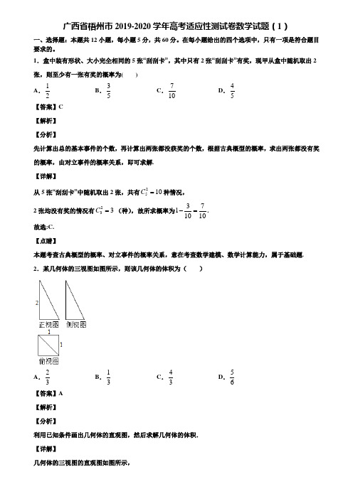 广西省梧州市2019-2020学年高考适应性测试卷数学试题(1)含解析