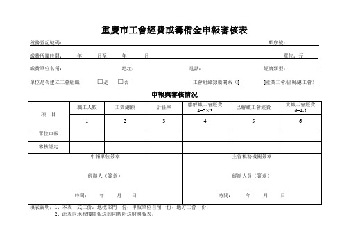 重庆市工会经费或筹备金申报审核表