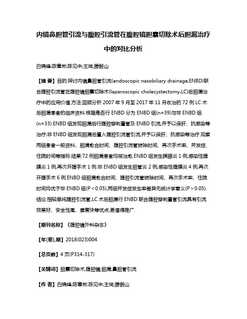 内镜鼻胆管引流与腹腔引流管在腹腔镜胆囊切除术后胆漏治疗中的对比分析