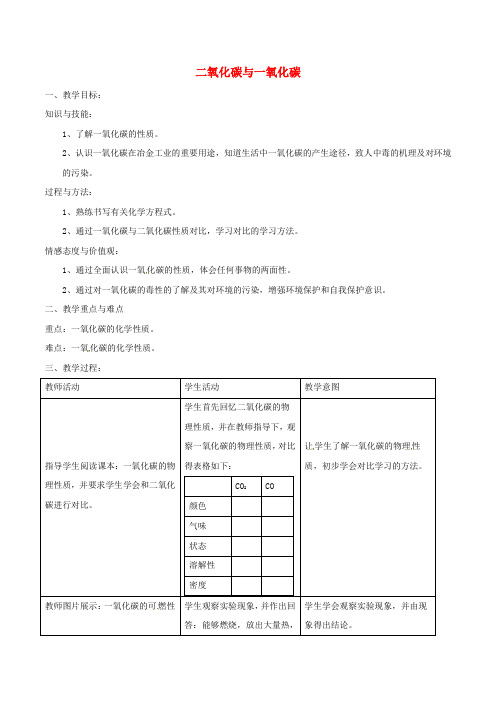 北大绿卡九年级化学上册 第六单元 课题3 二氧化碳与一氧化碳(第2课时)教案 (新版)新人教版