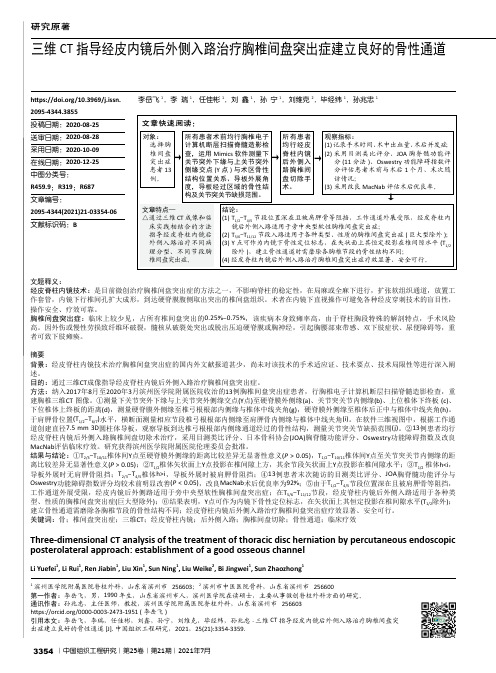 三维CT指导经皮内镜后外侧入路治疗胸椎间盘突出症建立良好的骨性通道