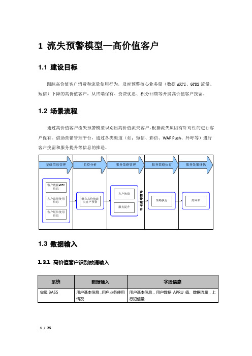 业务增值综合运营平台(VGOP)应用模型-高价值客户流失预警模型