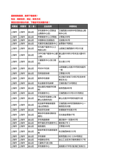 新版上海市上海市金山区手机维修企业公司商家户名录单联系方式地址大全38家