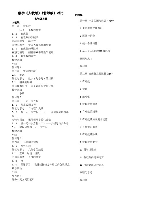 初中数学教材人教版与北师大对比