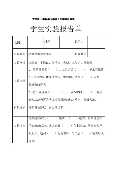 小学科学五年级上册分组实验报告单