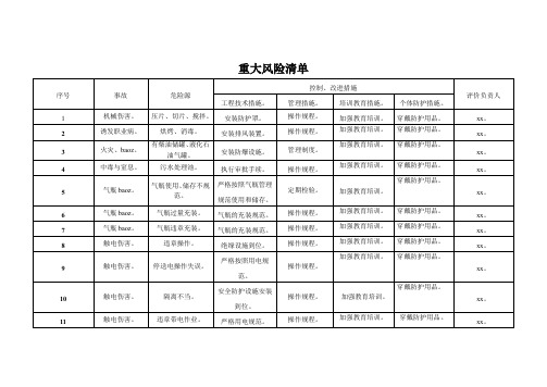 重大风险清单