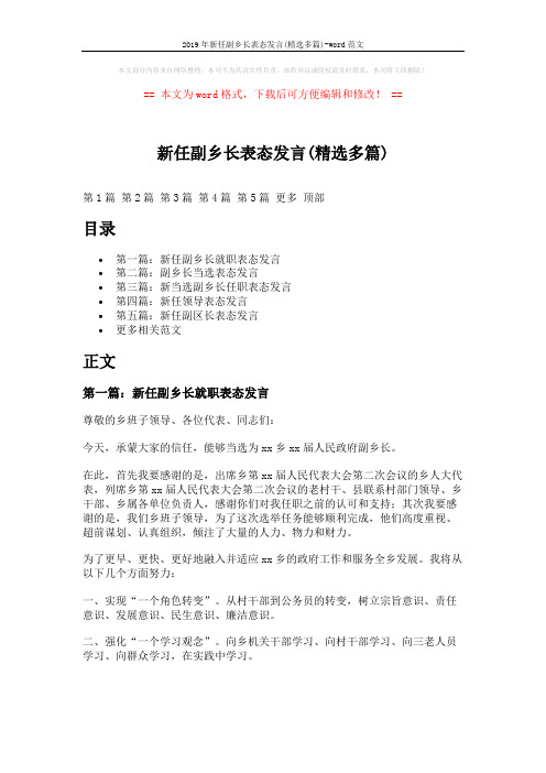 2019年新任副乡长表态发言(精选多篇)-word范文 (7页)