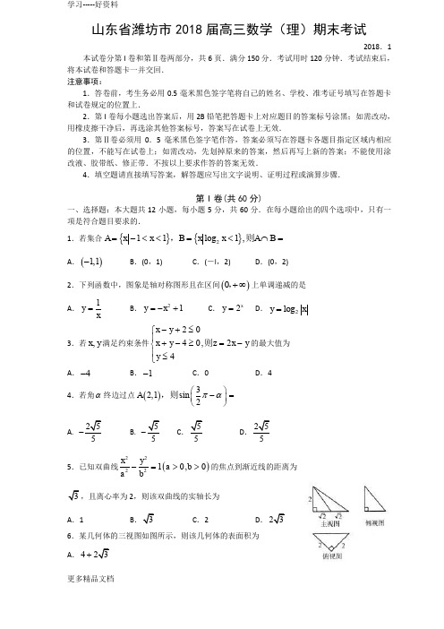 山东省潍坊市2018届高三期末考试试题(数学理)汇编