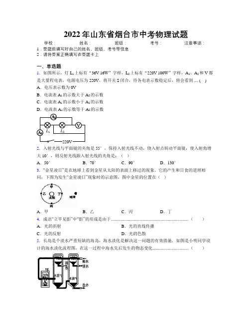 2022年山东省烟台市中考物理试题及解析