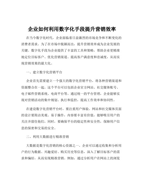 企业如何利用数字化手段提升营销效率