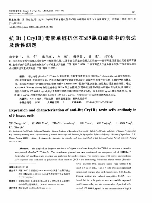 抗Bt(Cry1B)毒素单链抗体在sf9昆虫细胞中的表达及活性测定