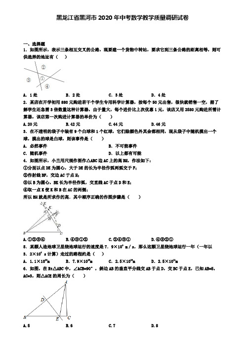 黑龙江省黑河市2020年中考数学教学质量调研试卷